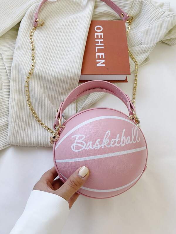 Mini Letter Graphic Basketball Design Circle Bag, Fashion Chain
