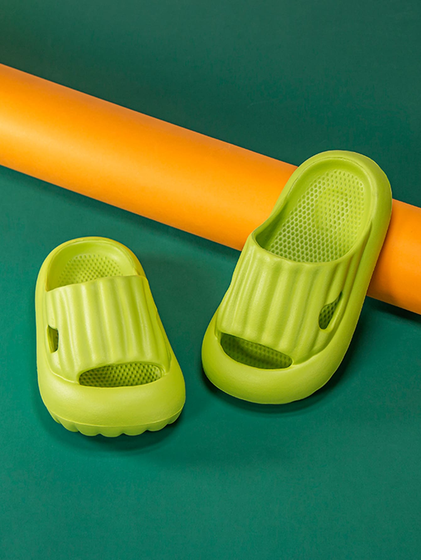 Boys Cut Out Detail Slippers - Green - View 1