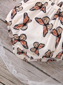 SHEIN Baby Girl Butterfly Print Ruffle Trim Square Neck Crisscross Back Bodysuit - Multicolor - View 3