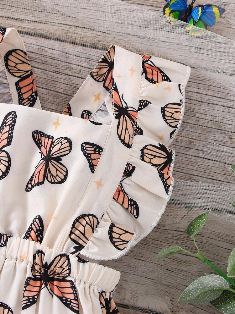 SHEIN Baby Girl Butterfly Print Ruffle Trim Square Neck Crisscross Back Bodysuit - Multicolor - View 4