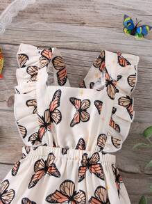 SHEIN Baby Girl Butterfly Print Ruffle Trim Square Neck Crisscross Back Bodysuit - Multicolor - View 5