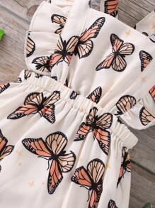 SHEIN Baby Girl Butterfly Print Ruffle Trim Square Neck Crisscross Back Bodysuit - Multicolor - View 6