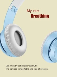 Tai nghe không dây dễ thương thiết kế tai mèo trùm đầu chống ồn phím điều khiển tích hợp mic - Màu xanh nhạt - Xem 5