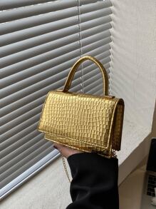 Solid Color, Mini, Fashionable PU, Branded, Elegant, Geometric Pattern Handbag - Gold - View 6