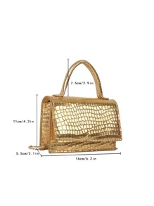 Solid Color, Mini, Fashionable PU, Branded, Elegant, Geometric Pattern Handbag - Gold - View 7