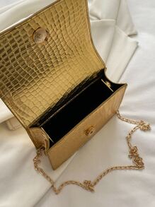 Solid Color, Mini, Fashionable PU, Branded, Elegant, Geometric Pattern Handbag - Gold - View 8