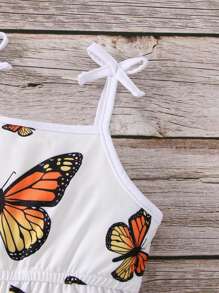 Baby Butterfly Print Bow Shoulder Cami Romper - Multicolor - View 3