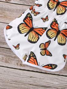 Baby Butterfly Print Bow Shoulder Cami Romper - Multicolor - View 4