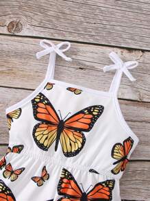 Baby Butterfly Print Bow Shoulder Cami Romper - Multicolor - View 5