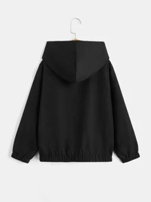 SHEIN Boys Reflective Expression Print Zipper Hooded Jacket - Black - View 2