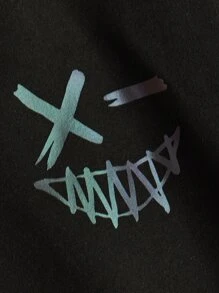 SHEIN Boys Reflective Expression Print Zipper Hooded Jacket - Black - View 4