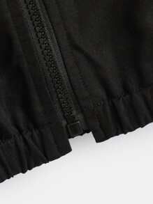 SHEIN Boys Reflective Expression Print Zipper Hooded Jacket - Black - View 5