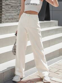 DAZY Wide Leg Jeans - White - View 1