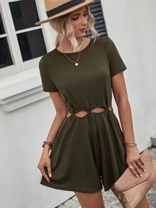 Cut Out Wide Leg Romper - Army Green - View 5