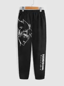 SHEIN 青少年男孩日文字母和數字圖形運動褲