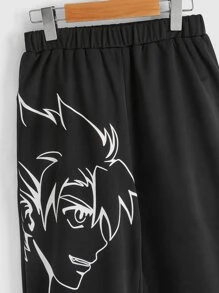 SHEIN 青少年男孩日文字母和數字圖形運動褲