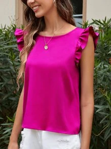 SHEIN VCAY Blusa con lazo trasero de manga con volante