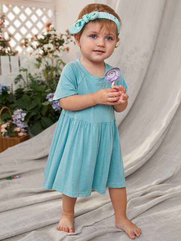 Bebê Manga de Raglan Vestidos & Bermudas Sem Testeira