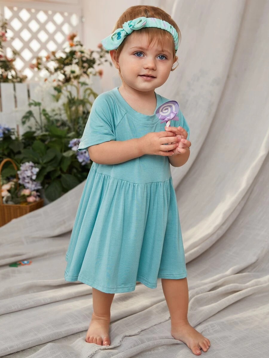 嬰兒插肩袖洋裝和短褲不附帶髮箍 - 薄荷藍 - 查看 1