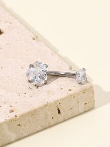 方晶鋯石愛心裝飾臍環不銹鋼時尚朋克完美穿孔適合女士和男士身體鏈禮品 - 銀色 - 查看 2