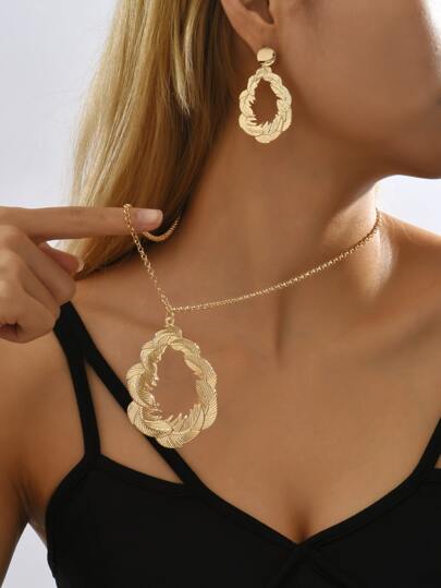 樹葉設計項鍊和耳墜