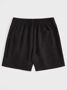 ROMWE MEN Prep Quần short cạp rút dây trơn cho nam, đi học - màu đen - Xem 2