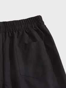 ROMWE MEN Prep Quần short cạp rút dây trơn cho nam, đi học - màu đen - Xem 3