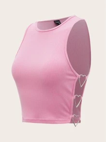 SHEIN ICON Dopamine Dressing Heart Ring Detail Crop Tank Top - Baby Pink - View 1