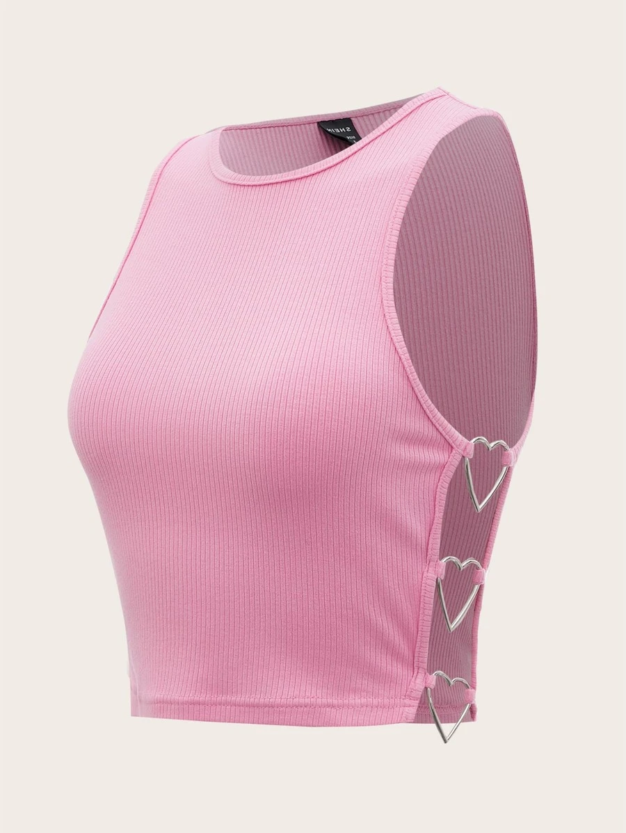 SHEIN ICON Dopamine Dressing Heart Ring Detail Crop Tank Top - Baby Pink - View 1