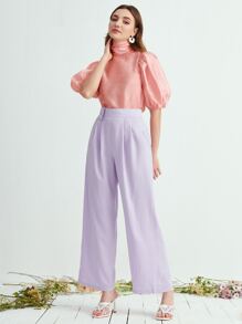 Modelyn Tie Back Puff Sleeve High Neck Blouse - Coral Pink - View 5