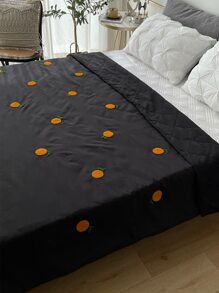 Orange Embroidered Quilted Bedspread - Black - View 1