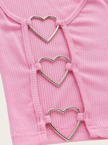 SHEIN ICON Dopamine Dressing Heart Ring Detail Crop Tank Top - Baby Pink - View 4