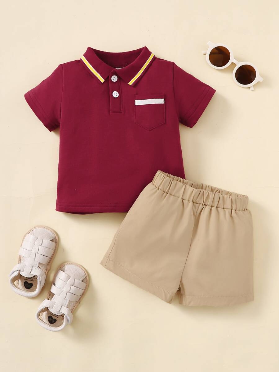男嬰拼接邊POLO衫和短褲 - 彩色 - 查看 1