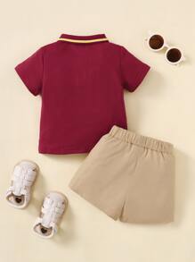 男嬰拼接邊POLO衫和短褲 - 彩色 - 查看 2