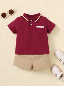男嬰拼接邊POLO衫和短褲 - 彩色 - 查看 3