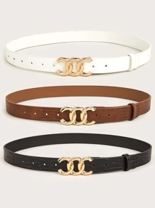 3pcs Crocodile Embossed Shaped Buckle Belt - Multicolor - View 2
