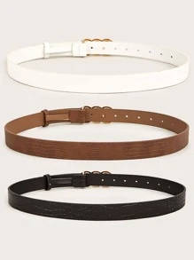 3pcs Crocodile Embossed Shaped Buckle Belt - Multicolor - View 3