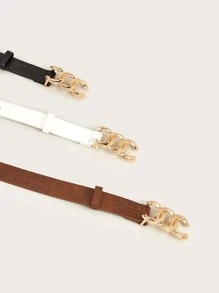 3pcs Crocodile Embossed Shaped Buckle Belt - Multicolor - View 4