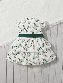 嬰兒印花蝴蝶袖多層下擺繫腰帶連衣裙 - 白色 - 查看 2