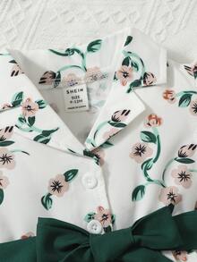 嬰兒印花蝴蝶袖多層下擺繫腰帶連衣裙 - 白色 - 查看 3