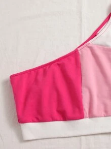 SHEIN EZwear Bộ đồ hai mảnh nữ Dây kéo Khối Màu Thể thao - Hồng - Xem 5