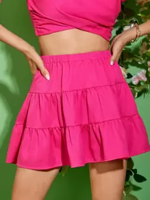SHEIN Unity Falda de talle alto bajo con fruncido - Rosa Fucsia - Ver 1