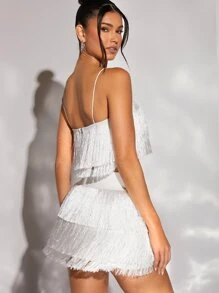 SHEIN BAE Bộ đồ hai mảnh nữ mép màu trơn Hấp dẫn - trắng - Xem 2