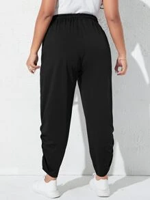 Mulvari Quần Plus Size Dây kéo Túi màu trơn Giải trí - màu đen - Xem 2