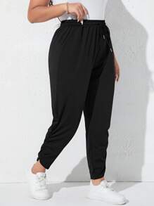 Mulvari Quần Plus Size Dây kéo Túi màu trơn Giải trí - màu đen - Xem 3