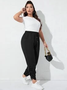Mulvari Quần Plus Size Dây kéo Túi màu trơn Giải trí - màu đen - Xem 4