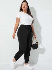 Mulvari Quần Plus Size Dây kéo Túi màu trơn Giải trí - màu đen - Xem 5