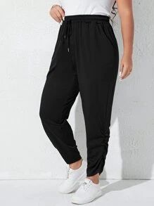 Mulvari Quần Plus Size Dây kéo Túi màu trơn Giải trí - màu đen - Xem 6