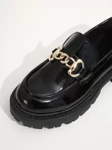 Mujer Mocasines slip on con diseño de cadena plataforma - Negro - Ver 3