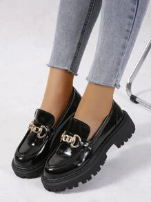 Mujer Mocasines slip on con diseño de cadena plataforma - Negro - Ver 6
